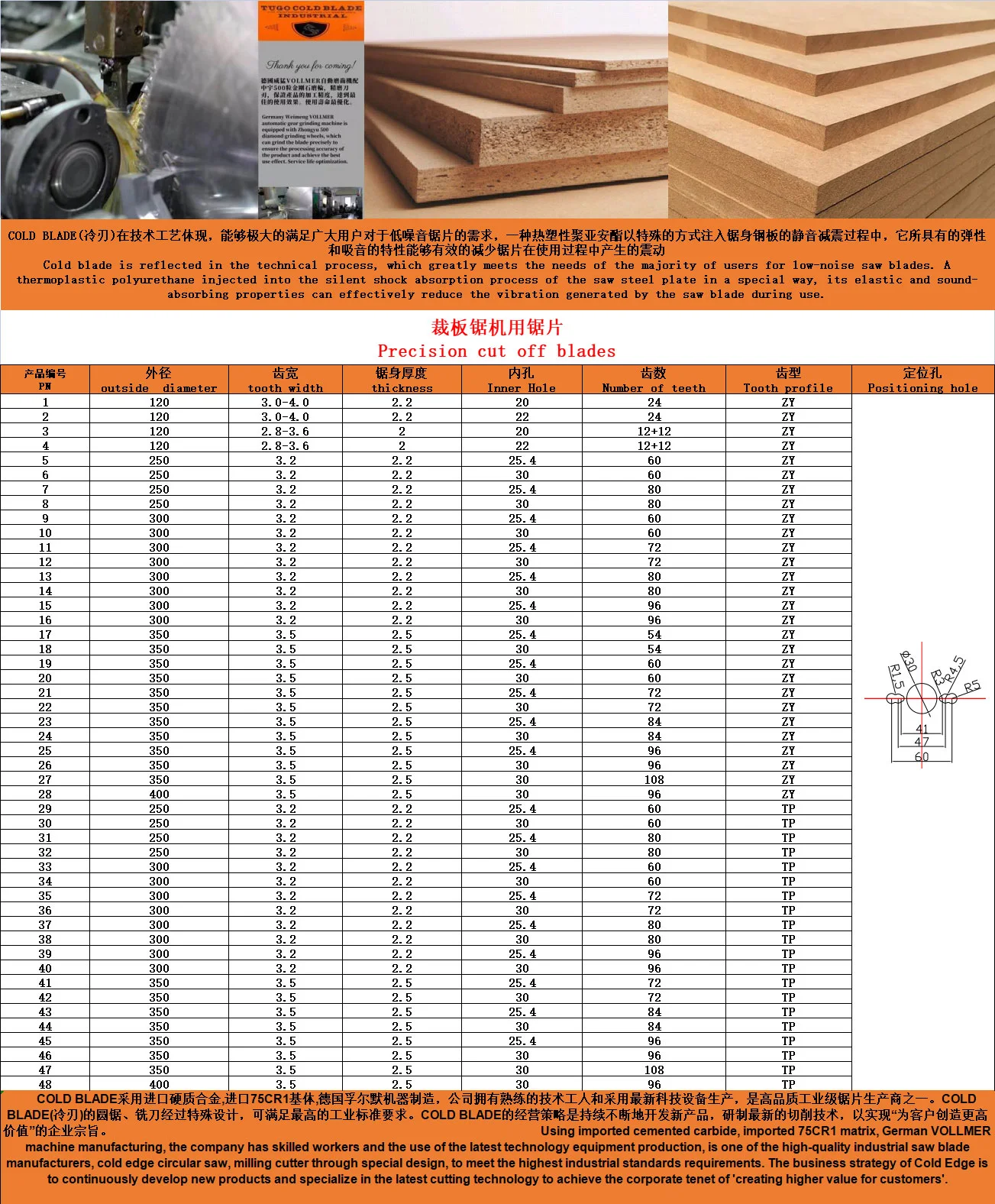 Precision cut off blades